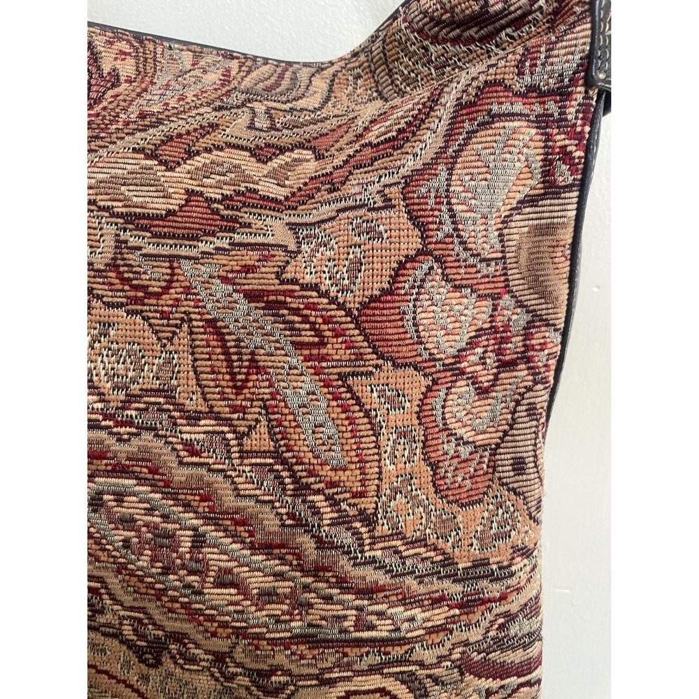 Vintage Tapestry Paisley Shoulder Bag Brown Burgundy Multi Compartment Purse - Picture 6 of 10